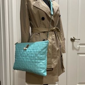 Jestina Tiffany Blue Quilted Crossbody/Shoulder Bag with pearl accent, EUC